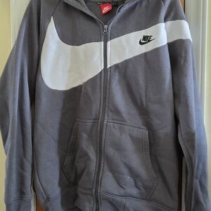 Nike Men's Gray and White Zip-Up Hoodie